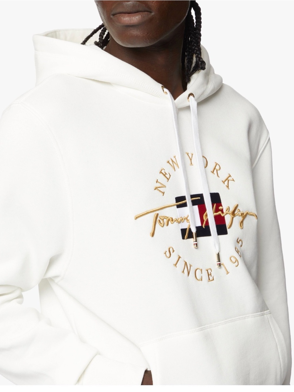 White Tommy Hilfiger icon circle hoodie with embroidered logo sz M